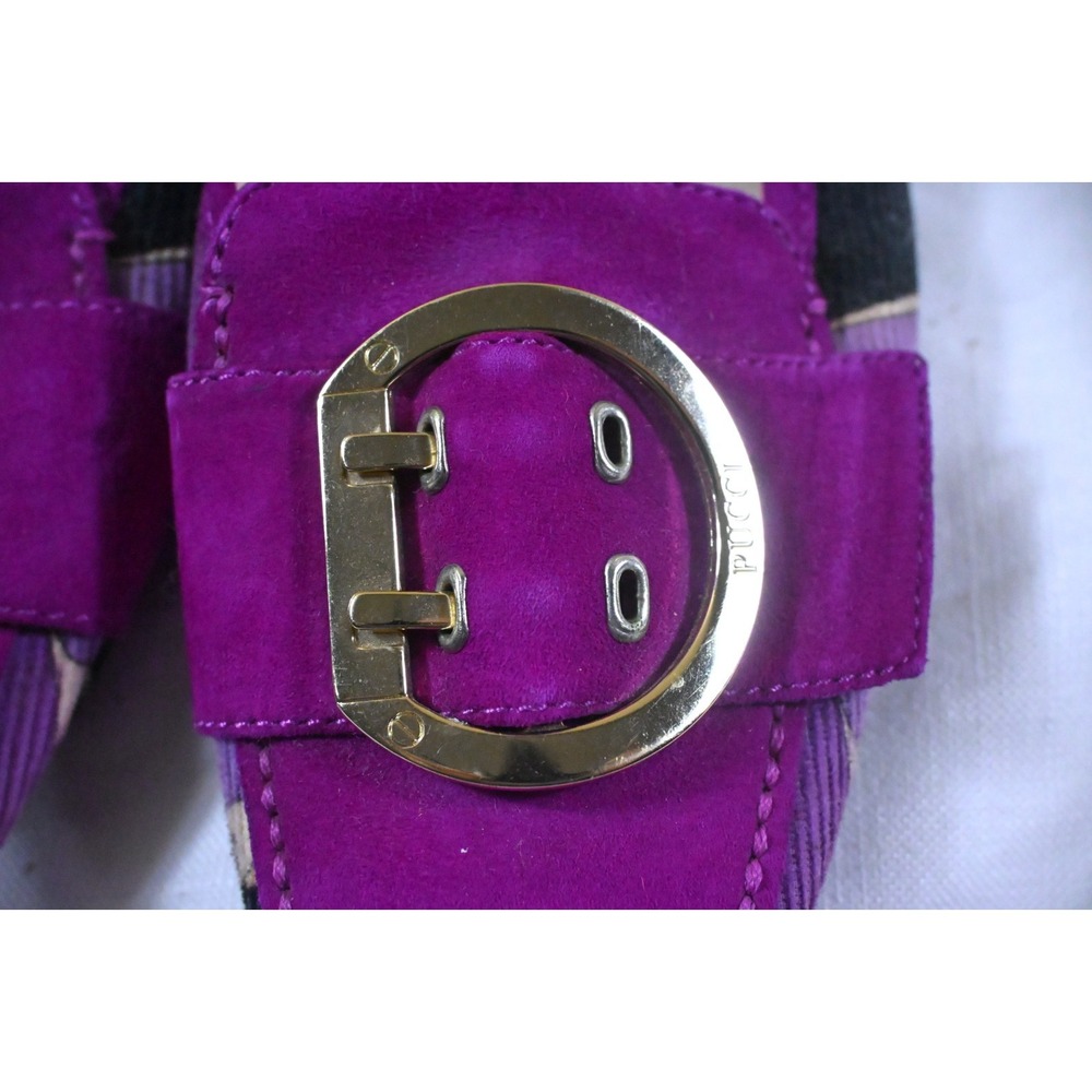 Emilio Pucci Purple Magenta Suede Geometric Print Driving Loafers Buckle Flats S - Picture 4 of 12